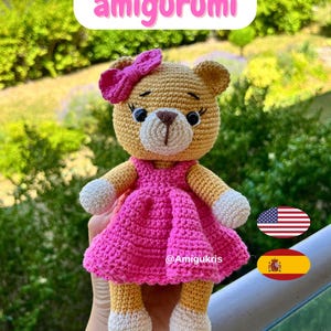Baby bear with pink dress - Osita bebe con vestido rosa (English and Spanish pattern)
