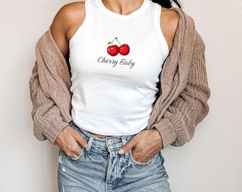 Canotta Cherry Baby / Maglietta estiva con spalline incrociate sulla schiena e grafica retrò