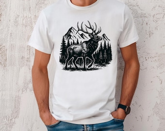 Elk Hunting Shirt: Mountain Wilderness Graphic Tee - Bella Canvas 3001