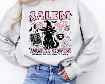 Salem Wicked Brews Crewneck | Halloween Witch Graphic Sweatshirt