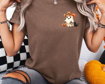 Koszulka Kawaii Cowboy Ghost Halloween: Komfortowe kolory, odzież na jesień
