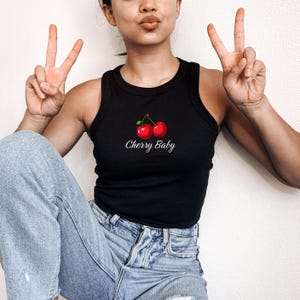Cherry Baby Womens Racerback Tank Top Cute Summer Graphic Shirt Retro Aesthetic Workout Top Gift for Her