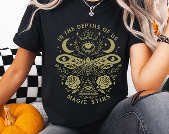 Witchy Halloween Tee: Boho Fall Apparel - Magic Stirs Shirt