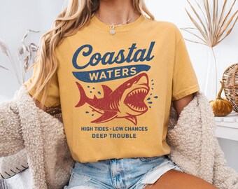 Retro Coastal Shark Shirt | Distressed Vintage Beach Graphic Tee
