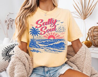 Salty Soul Beach Shirt | Retro Summer Graphic Tee, Coastal Vibes T-Shirt