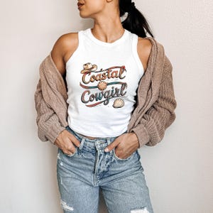 Coastal Cowgirl Tank Top Womens Ribbed Racerback Western Summer Country Graphic Tee