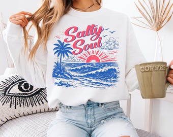 Salty Soul Sweatshirt | Retro Beach Crewneck | Coastal Sunset Pullover