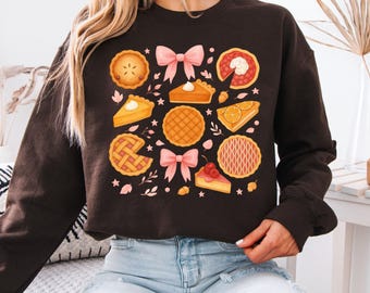 Thanksgiving Dessert Graphic Sweatshirt | Pink Bow Fall Crewneck