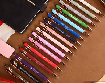 Personalizowany długopis z miękkim w dotyku rysikiem, długopis z grawerowanym imieniem, końcówka do ekranu dotykowego, wiele kolorów, prezent dla nauczyciela, upominek dla druhny