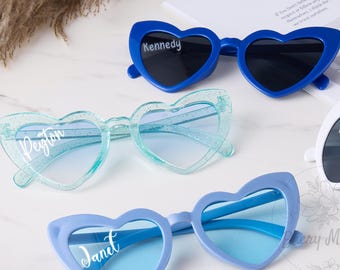 Personalized Bride Sunglasses, Custom Heart Shaped Sunglasses, Bridal Shower Favors, Tropical Hen Party Accessories for Summer