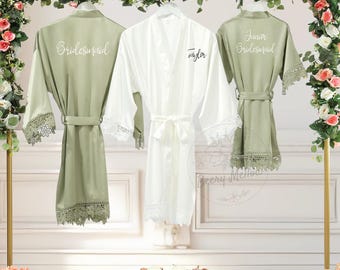 Koronkowy szlafrok dla druhny, niestandardowy szlafrok poranny na wesele, dla druhenki sypiącej kwiaty i młodszej druhny