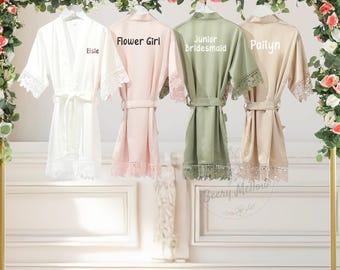 Szlafrok z koronki dla dziewczynki sypiącej kwiaty z imieniem, poranny szlafrok ślubny dla dziewczynki sypiącej kwiaty, szlafrok dla młodej druhny przygotowującej się do ślubu