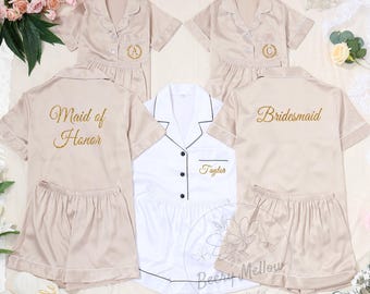 Bridal Monogram Pajamas Set, Personalized Bridesmaid Pajamas, Matching Flower Girl Wedding Gift