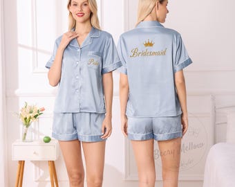 Spersonalizowana piżama dla druhen, spersonalizowany zestaw satynowych piżam dla druhen, prezent dla druhen, prezent na wieczór panieński