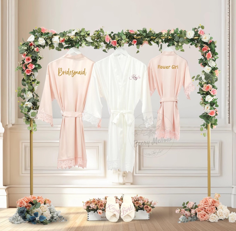 Decorated Robe Lace Bridesmaid Robe, Custom Name Wedding Morning Robe, Flower Girl ...