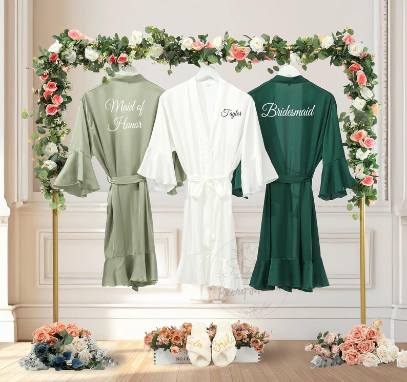 Decorated Robe Personalized Bridesmaid Ruffle Robe, Custom Wedding Getting Ready Robe ...