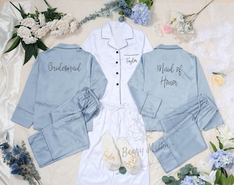 Gepersonaliseerde pyjama, monogram pyjama bruidsmeisje, lange pyjamabroek, bruidscadeaus, cadeaus voor haar