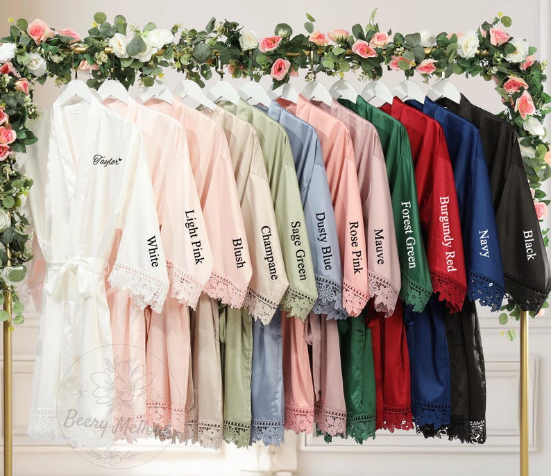 Lace Bridal Party Robe With Name, Wedding Morning Getting Ready Robe ...