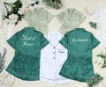 Bride Satin Pajama Set, Personalized Getting Ready Outfit, Custom Name PJs for Wedding Morning, Bridal Pajamas for Honeymoon