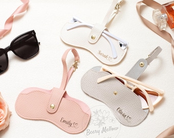 Grawerowane etui na okulary przeciwsłoneczne ze skóry PU, spersonalizowane etui na okulary z paskiem, prezent urodzinowy dla niej, stylowy uchwyt na okulary