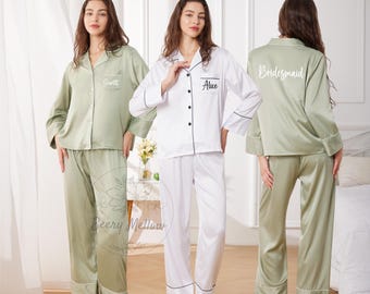 Bridesmaid Satin PJs , Long Pajamas Set, Bridal Pyjamas, Bridesmaid Proposal Gifts, Getting Ready Pajamas
