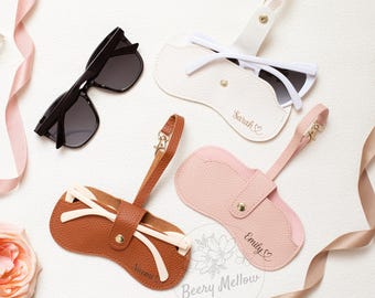 Spersonalizowane etui na okulary przeciwsłoneczne z paskiem, spersonalizowany grawerowany woreczek na okulary ze skóry PU, prezent dla druhny, prezent na Dzień Matki dla niej