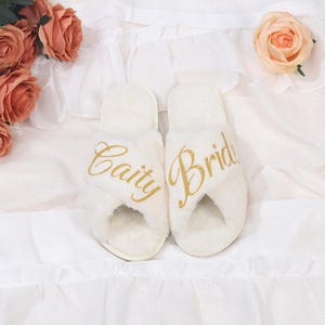 Personalized Bridesmaid Fluffy Slippers, Custom Bride Slippers, Bridal Slippers, Bridal Party Gifts