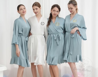 Matching Bridesmaid Robes, Dusty Blue Robe, Getting Ready Robes, Ruffle Robe, Bridal Shower Gifts