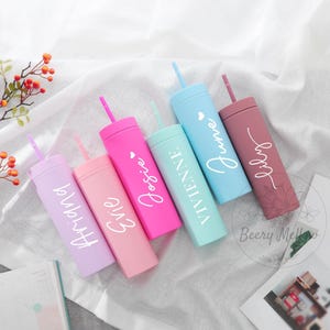 Bridesmaid Gift, Personalized Tumbler with Lid and Straw, 16oz Skinny Cup, Bridesmaid Tumbler, Bridesmaid Proposal, Bachelorette Party Gifts