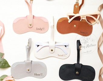 Etui na okulary przeciwsłoneczne z imieniem, skórzany uchwyt na okulary z paskiem, prezent dla druhny, upominek ślubny dla kobiet