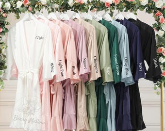 Bata de dama de honor personalizada con volantes, bata de preparación para boda, bata de niña de las flores, batas a juego para adultos y niñas.
