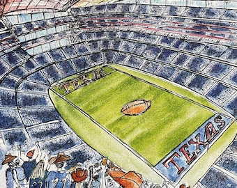 Impresión de acuarela del estadio AT&T de los Dallas Cowboys / Arte mural de Texas / Regalo para fanáticos de los Cowboys