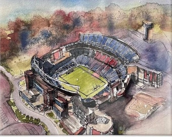 Lámina de acuarela del Gillette Stadium: Arte de un fan de los New England Patriots