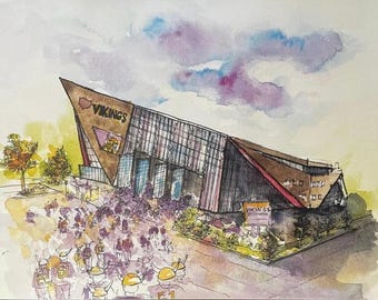 Lámina de acuarela del U.S. Bank Stadium: Arte de los Minnesota Vikings