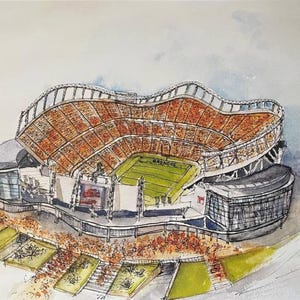 Denver Broncos Stadium Art Print: Empower Field Watercolor Football Poster