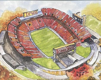 Impresión en acuarela del estadio Jack Trice: Arte de fútbol americano de los Iowa State Cyclones