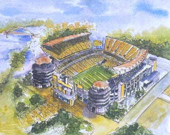 Impresión en acuarela del estadio de los Pittsburgh Steelers: Arte de fútbol americano del estadio Acrisure