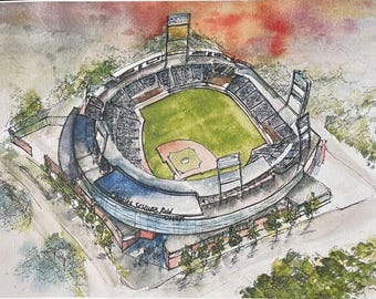 Impresión en acuarela del estadio de béisbol de la Serie Mundial Universitaria / Arte de los Creighton Bluejays / Regalo de Omaha, Nebraska