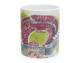 Taza de cerámica del estadio Alabama Crimson Tide, 11 oz o 15 oz para fanáticos del fútbol.