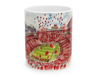 Taza de café de fútbol americano de Nebraska: Diseño de suelta de globos, decoración para el día del partido