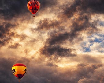 Hot Air Balloons at Sunrise – Dramatic Cloud Sky Photography | Adventure Wall Art Print