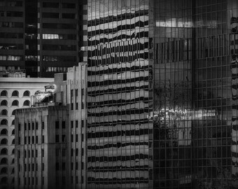 Urban Reflections Photography – Black & White Skyscraper Art, Modern City Wall Print