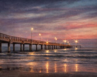 Bob Hall Pier Sunset Wall Art – Coastal Beach Photography Print, Corpus Christi Ocean Decor