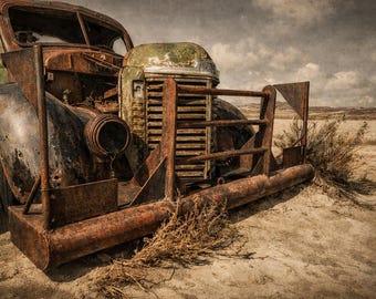 Rustic Vintage Truck Wall Art – Weathered Desert Automotive Photography, Southwestern Decor Print