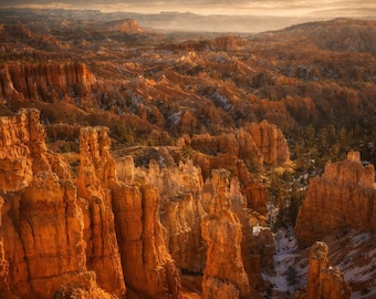 Bryce Canyon Hoodoos at Sunrise | Red Rock Desert Landscape Photo | Utah Wall Art Print