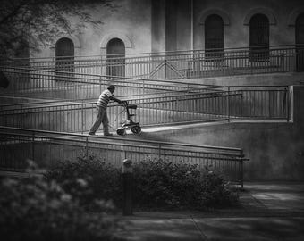 Black and White Urban Photography Print – Architectural Ramps, Minimalist Wall Art