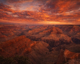 Grand Canyon Sunset Photograph: Majestic Red Rock Formations, Vibrant Sky Landscape Print