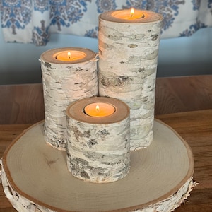 Birch candle kit with tealight candles, with or without optional base