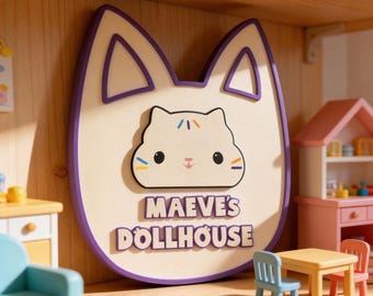 Custom Dollhouse Sign, 3D Printed Name Plaque, Gabbys Dollhouse Inspired