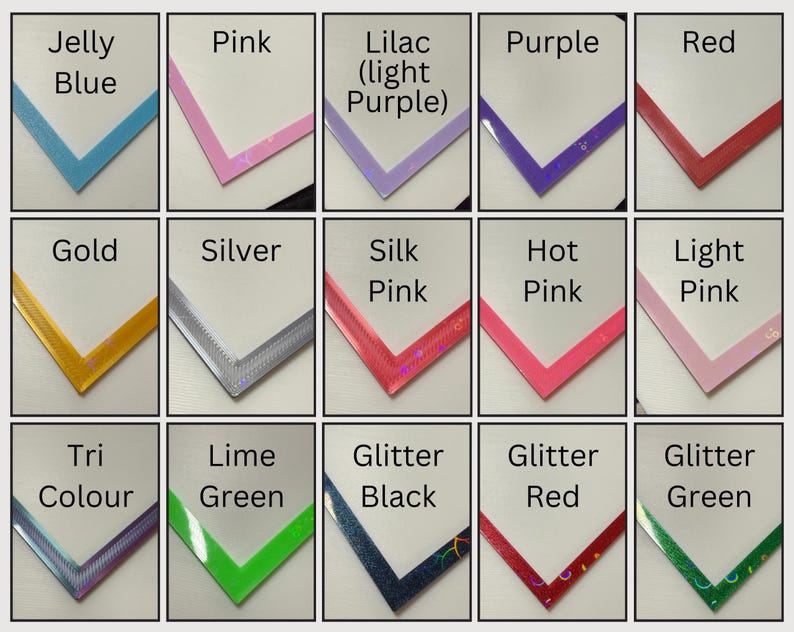 Colour chart of some of the available colours.